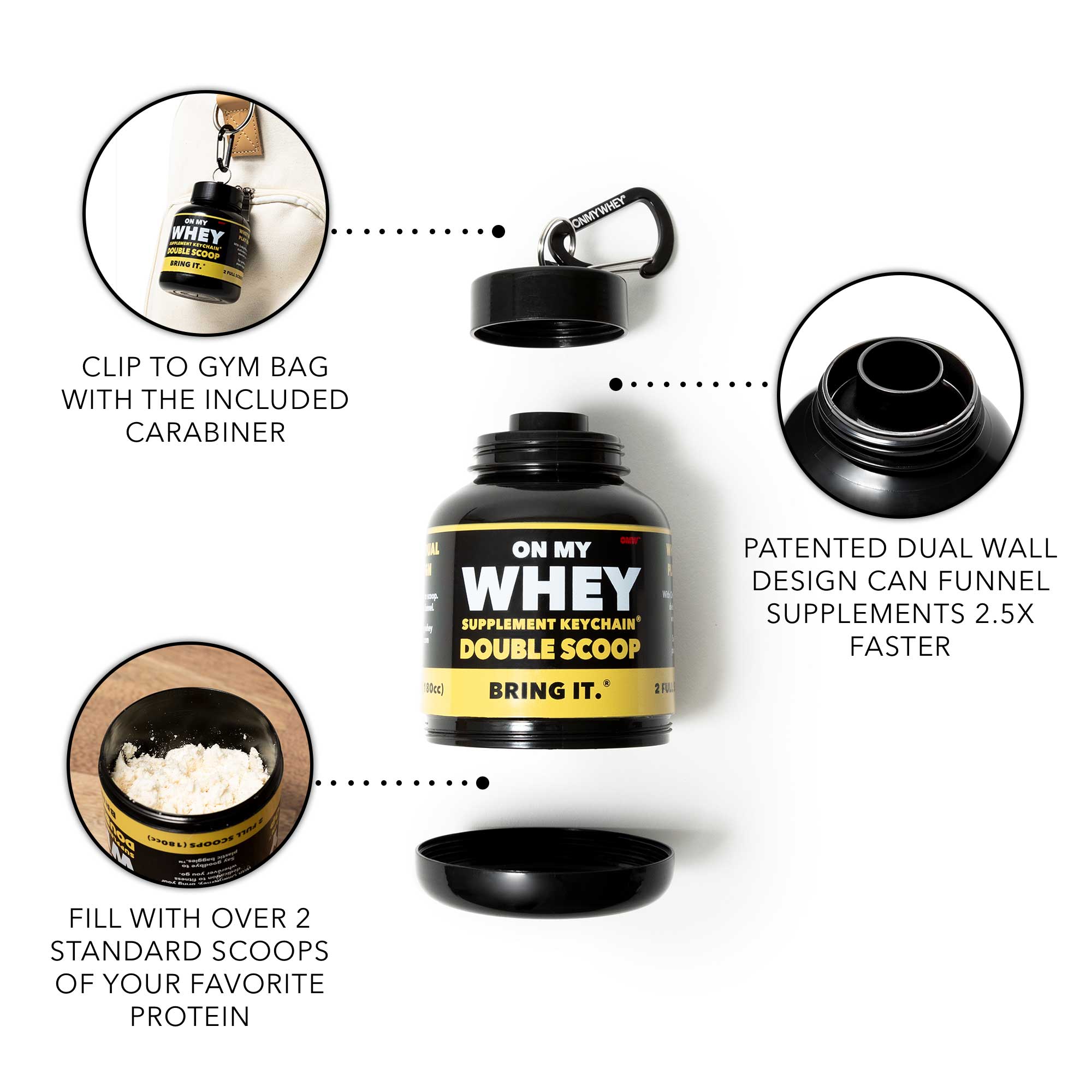 OnMyWhey - Protein Powder and Supplement Funnel Keychain, Portable to-Go  Container for The Gym, Workouts, Fitness, and Travel - TSA Approved, Punny  Variety 3-Pack